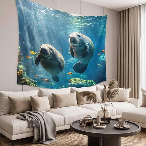 Tapestry Wall Hanging Sea Lion Tapestries Aesthetic Fish Coral Tropical Marine Life Tapestry for Bedroom Living Room College Dorm Art Wall Decor Decorative Backdrop 50x60 Inch in Saudi Arabia