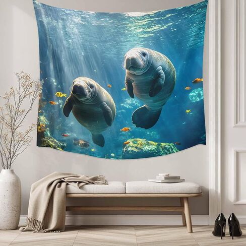 Tapestry Wall Hanging Sea Lion Tapestries Aesthetic Fish Coral Tropical Marine Life Tapestry for Bedroom Living Room College Dorm Art Wall Decor Decorative Backdrop 50x60 Inch in Saudi Arabia