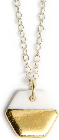 Hexagon Necklace, Handmade Gold and Porcelain with 14k Gold-filled Chain in Saudi Arabia
