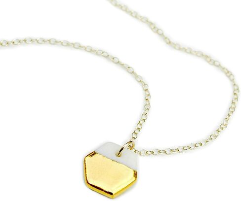Hexagon Necklace, Handmade Gold and Porcelain with 14k Gold-filled Chain in Saudi Arabia