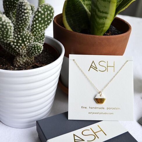 Hexagon Necklace, Handmade Gold and Porcelain with 14k Gold-filled Chain in Saudi Arabia