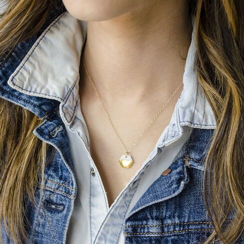 Hexagon Necklace, Handmade Gold and Porcelain with 14k Gold-filled Chain in Saudi Arabia