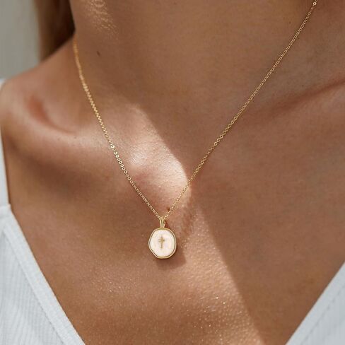 14K Gold Plated Enamel Cross Pendant Necklace for Women, Tiny Cross Necklace, Religious Necklace, Enamel Necklace, Christmas Gift for her, Christian Gift in Saudi Arabia