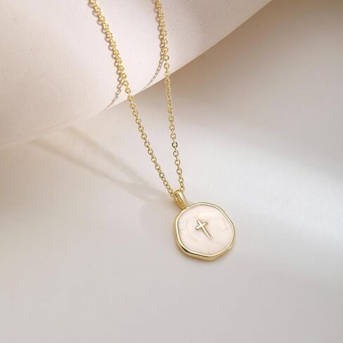 14K Gold Plated Enamel Cross Pendant Necklace for Women, Tiny Cross Necklace, Religious Necklace, Enamel Necklace, Christmas Gift for her, Christian Gift in Saudi Arabia