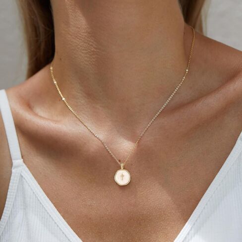 14K Gold Plated Enamel Cross Pendant Necklace for Women, Tiny Cross Necklace, Religious Necklace, Enamel Necklace, Christmas Gift for her, Christian Gift in Saudi Arabia