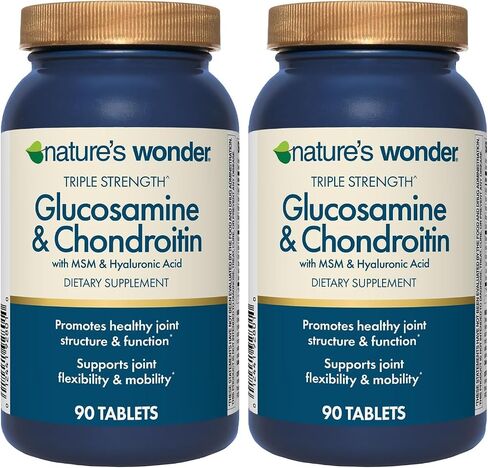 Nature's Wonder Triple Strength^ Glucosamine & Chondroitin with MSM and Hyaluronic Acid and Boswellia for Joint Health, Supports Joint Flexibility and Mobility, 45 Day Supply, 90 Tablets in Kuwait