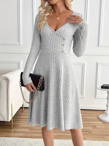 Women's Long Sleeve Button Shirt Dress Casual Tie Waist Midi Dresses in Saudi Arabia