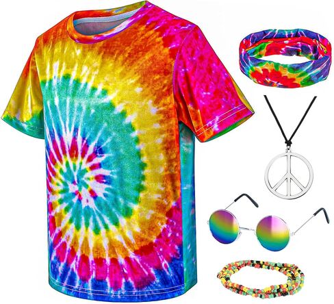 Kids Hippie Costume for Boys Girls 60s 70s T-Shirt 5Pcs Set for Halloween Party 3-12 Years in Kuwait
