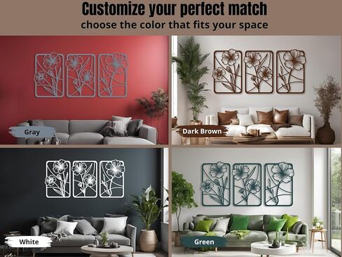 Vailla النباتية جدار الفن 3pcs غرفة المعيشة جدار ديكور شنقا النحت ديكور المنزل الحديث 3D منحوتات كبيرة محكم للمطبخ غرفة نوم مكتب غرفة الطعام 3 لوحات الأزهار السوداء in Saudi Arabia