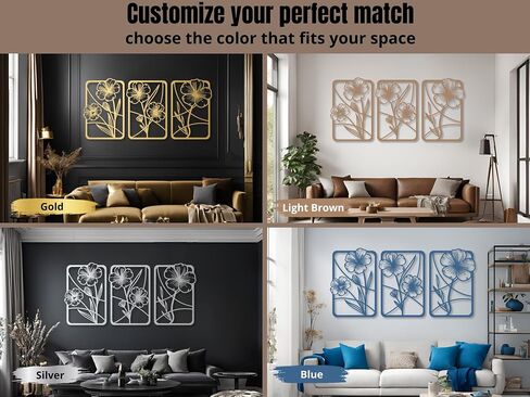 Vailla النباتية جدار الفن 3pcs غرفة المعيشة جدار ديكور شنقا النحت ديكور المنزل الحديث 3D منحوتات كبيرة محكم للمطبخ غرفة نوم مكتب غرفة الطعام 3 لوحات الأزهار السوداء in Saudi Arabia