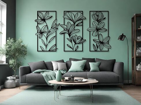 Vailla النباتية جدار الفن 3pcs غرفة المعيشة جدار ديكور شنقا النحت ديكور المنزل الحديث 3D منحوتات كبيرة محكم للمطبخ غرفة نوم مكتب غرفة الطعام 3 لوحات الأزهار السوداء in Kuwait