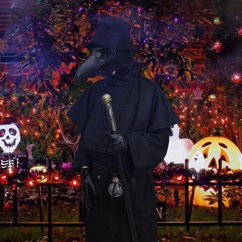 مجموعة زي طبيب الطاعون 8 في 1 من YoleShy، عباءة مخيفة لأزياء الهالوين، دعائم حفلات راهب العصور الوسطى، كاهن عصر النهضة (XL)، مقاس X-Large، أسود in Kuwait