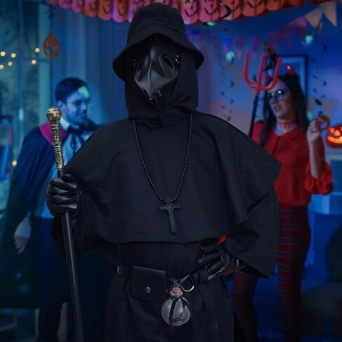 مجموعة زي طبيب الطاعون 8 في 1 من YoleShy، عباءة مخيفة لأزياء الهالوين، دعائم حفلات راهب العصور الوسطى، كاهن عصر النهضة (XL)، مقاس X-Large، أسود in Kuwait