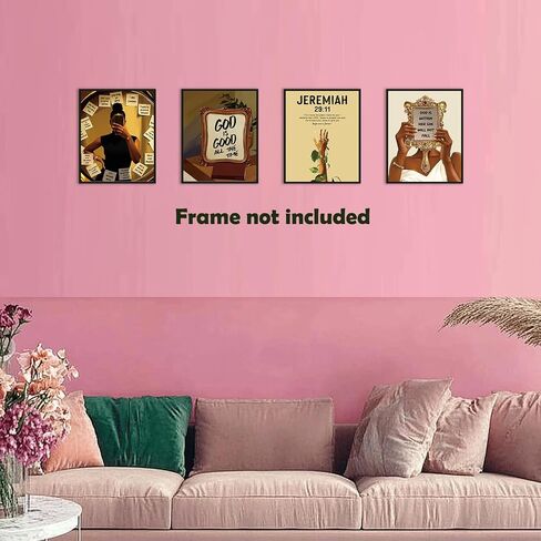 Pleonox Pink Christian Black Women Wall Art Prints 8x10 Inch Set of 4, Trendy Preppy African American Woman Bible Verse Pictures Wall Decor for Black Girl Room Bedroom Home Living Room, Unframed in Saudi Arabia