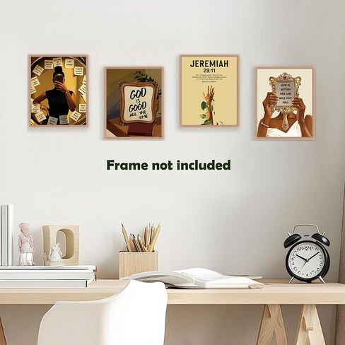 Pleonox Pink Christian Black Women Wall Art Prints 8x10 Inch Set of 4, Trendy Preppy African American Woman Bible Verse Pictures Wall Decor for Black Girl Room Bedroom Home Living Room, Unframed in Saudi Arabia