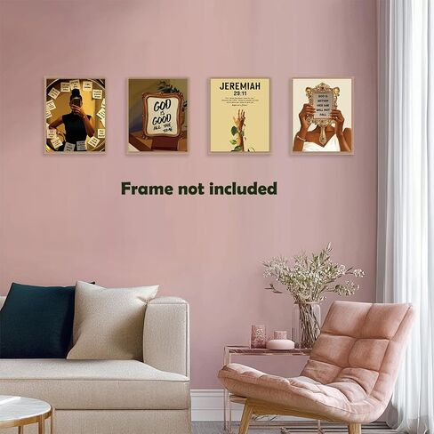 Pleonox Pink Christian Black Women Wall Art Prints 8x10 Inch Set of 4, Trendy Preppy African American Woman Bible Verse Pictures Wall Decor for Black Girl Room Bedroom Home Living Room, Unframed in Saudi Arabia
