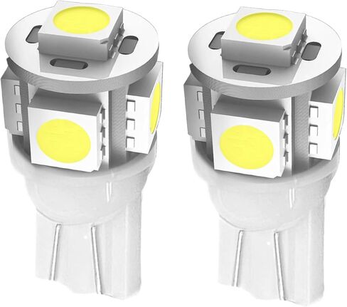 قطعتان من لمبة LED 194، مصابيح إضاءة لوحة الترخيص، 168 2825 W5W T10 لمبات LED بديلة، 12 فولت 5SMD 5050 مصابيح LED ساطعة للسيارة الداخلية على شكل قبة وخريطة الباب وأضواء مجاملة (أبيض) in Kuwait
