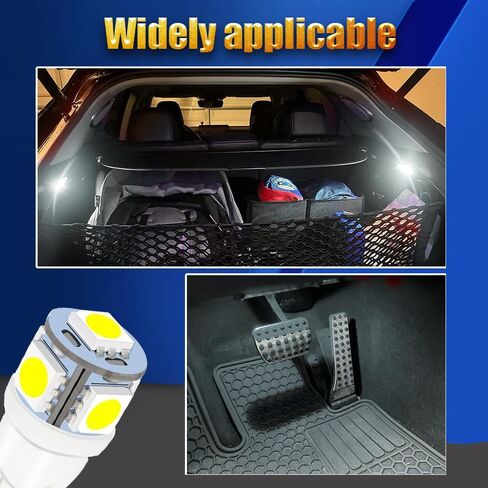 قطعتان من لمبة LED 194، مصابيح إضاءة لوحة الترخيص، 168 2825 W5W T10 لمبات LED بديلة، 12 فولت 5SMD 5050 مصابيح LED ساطعة للسيارة الداخلية على شكل قبة وخريطة الباب وأضواء مجاملة (أبيض) in Kuwait