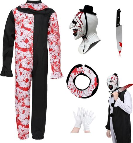 5PCS Art Clown Costume Adults Terrifying Clown Mask Men Halloween Outfits Killer Cosplay Scary Props in Saudi Arabia
