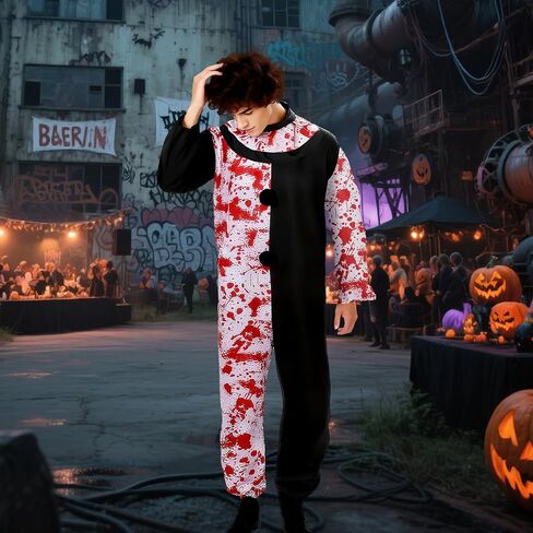 5PCS Art Clown Costume Adults Terrifying Clown Mask Men Halloween Outfits Killer Cosplay Scary Props in Saudi Arabia