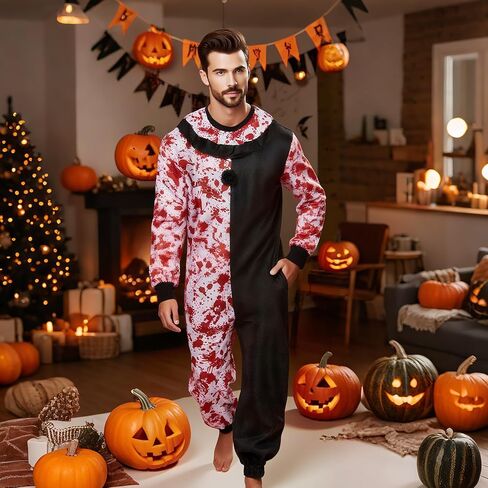 5PCS Art Clown Costume Adults Terrifying Clown Mask Men Halloween Outfits Killer Cosplay Scary Props in Saudi Arabia