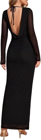 فستان XinFSh نسائي طويل الأكمام للخريف من Bodycon طويل بدون ظهر وربطة عنق شبكية لحفلات الزفاف الرسمية وحفلات الكوكتيل in Kuwait