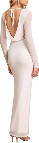فستان XinFSh نسائي طويل الأكمام للخريف من Bodycon طويل بدون ظهر وربطة عنق شبكية لحفلات الزفاف الرسمية وحفلات الكوكتيل in Kuwait