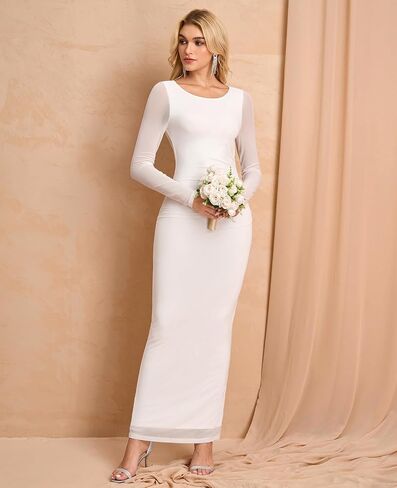 فستان XinFSh نسائي طويل الأكمام للخريف من Bodycon طويل بدون ظهر وربطة عنق شبكية لحفلات الزفاف الرسمية وحفلات الكوكتيل in Kuwait