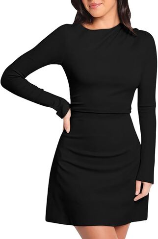 GOBLES Women's Sexy Long Sleeve Boat Neck High Waist Slim Fitting A-line Mini Party Dress in Saudi Arabia
