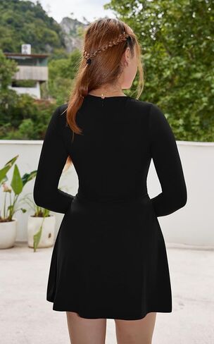 GOBLES Women's Sexy Long Sleeve Boat Neck High Waist Slim Fitting A-line Mini Party Dress in Saudi Arabia