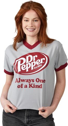 سترة نسائية قصيرة الأكمام من Dr Pepper Always One of A Kind بياقة على شكل حرف V وأكمام قصيرة باللون الرمادي المنقط in Saudi Arabia