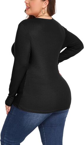 Women's Plus Size Long Sleeve Scoop Neck Ribbed Knit T Shirt Casual Fitted Tops in Saudi Arabia