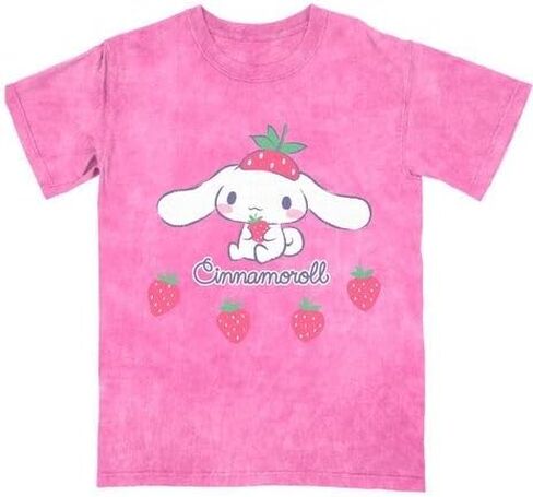 Bioworld Cinnamoroll Strawberries Women's Pink Mineral Wash Crew Neck Short Sleeve T-Shirt in Saudi Arabia