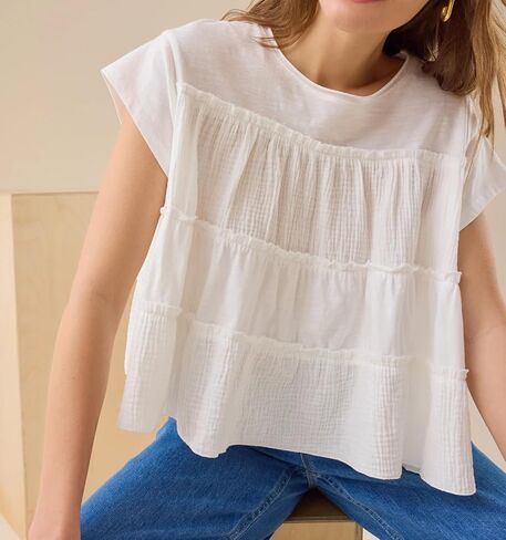 Womens Tiered Cute Boho Blouse Shirts Y2k Striped Ruched Flowy Ruffle Peplum Short Cap Sleeve Babydoll Crop Tops Tee in Saudi Arabia