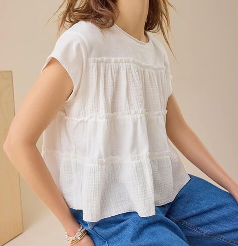 Womens Tiered Cute Boho Blouse Shirts Y2k Striped Ruched Flowy Ruffle Peplum Short Cap Sleeve Babydoll Crop Tops Tee in Saudi Arabia