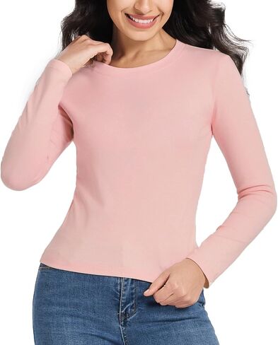 Long Sleeve Cotton Shirts for Women Solid Color Casual Bodysuit Basic Crewneck Tee 2025 Fall Slim Fit Going Out Tops in Saudi Arabia