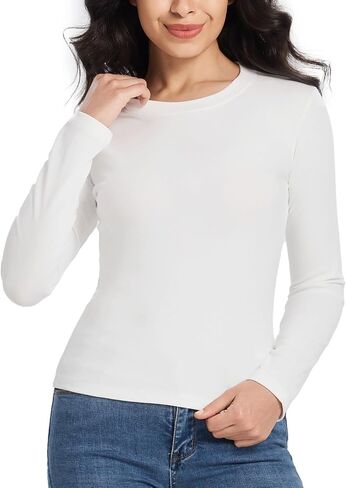 Long Sleeve Cotton Shirts for Women Solid Color Casual Bodysuit Basic Crewneck Tee 2025 Fall Slim Fit Going Out Tops in Saudi Arabia