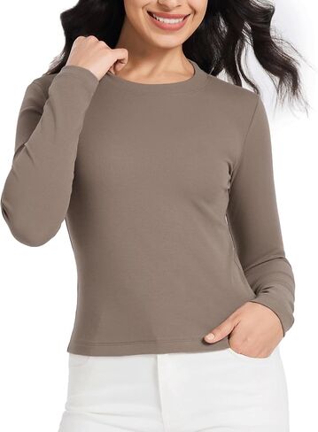 Long Sleeve Cotton Shirts for Women Solid Color Casual Bodysuit Basic Crewneck Tee 2025 Fall Slim Fit Going Out Tops in Saudi Arabia