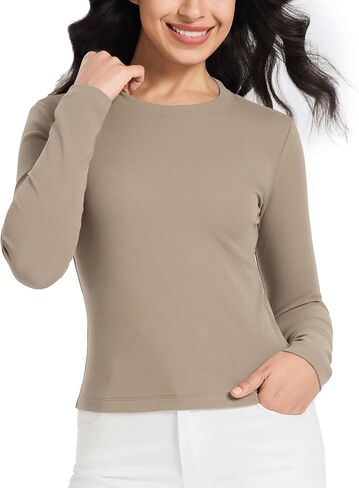 Long Sleeve Cotton Shirts for Women Solid Color Casual Bodysuit Basic Crewneck Tee 2025 Fall Slim Fit Going Out Tops in Saudi Arabia