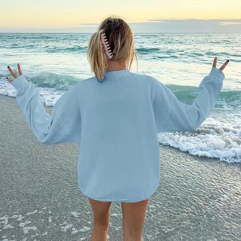 KEEVICI Cute Ocean Beach Graphic Sweatshirts for Women Turtle Whale Oversized Sweatshirt Pullover Cotton Long Sleeve Shirt in Saudi Arabia