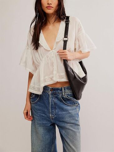 قميص نسائي من الدانتيل مزين بالدانتيل Y2k بأكمام قصيرة وكشكشة ومنخفضة القطع ملابس بيبي دول بوهو لطيفة خرافية ملابس خروج للخارج in Kuwait