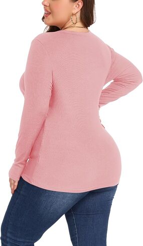 Women's Plus Size Long Sleeve Scoop Neck Ribbed Knit T Shirt Casual Fitted Tops in Saudi Arabia