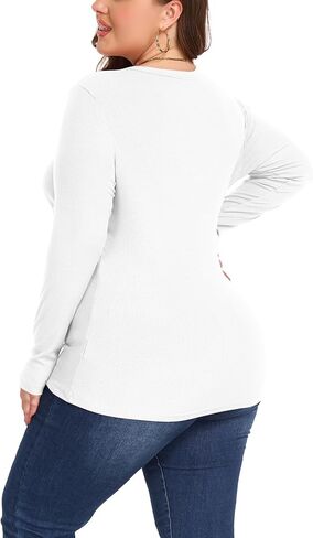 Women's Plus Size Long Sleeve Scoop Neck Ribbed Knit T Shirt Casual Fitted Tops in Kuwait