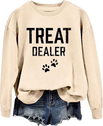 قميص نسائي من Treat Dealer مطبوع عليه مخالب الكلب، قميص برسومات فكاهة مرحة، قميص بأكمام طويلة وفتحة رقبة مستديرة in Saudi Arabia