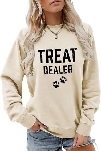 قميص نسائي من Treat Dealer مطبوع عليه مخالب الكلب، قميص برسومات فكاهة مرحة، قميص بأكمام طويلة وفتحة رقبة مستديرة in Saudi Arabia