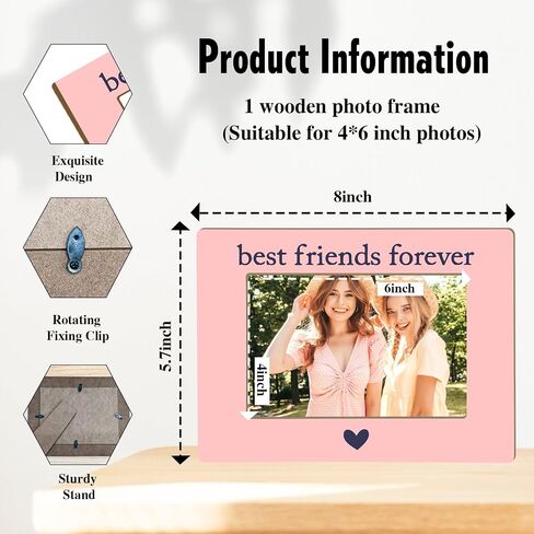 إطار صورة Best Friend، هدايا BFF & Friends Forever، إطار صورة مع حامل خشبي، ديكورات عرض لطاولة المكتب المنزلي مقاس 4x6 بوصة in Kuwait