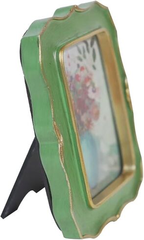 إطار صورة عتيق مقاس 2.5 × 3.5، إطار صور زخرفي كلاسيكي بنقوش معقدة، شاشة عرض على سطح الطاولة ومثبت على الحائط، واجهة زجاجية حقيقية، موضة قديمة (أخضر بسيط) in Kuwait
