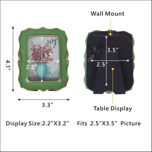 إطار صورة عتيق مقاس 2.5 × 3.5، إطار صور زخرفي كلاسيكي بنقوش معقدة، شاشة عرض على سطح الطاولة ومثبت على الحائط، واجهة زجاجية حقيقية، موضة قديمة (أخضر بسيط) in Kuwait