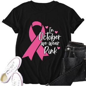 Breast Cancer Shirts for Women Pink Ribbon Heart T-Shirts in October We Wear Pink Tee Tops in Saudi Arabia