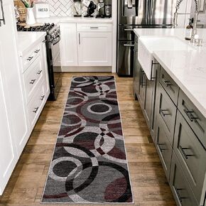 Modern Brown Beige Area Rugs for Living Room, 5x7 Feet Large Faux Wool Carpet with Abstract Circles Line Design for Bedroom, Machine Washable Non-Slip Wool Rugs 5'x7', Brown/Beige/Black in Kuwait